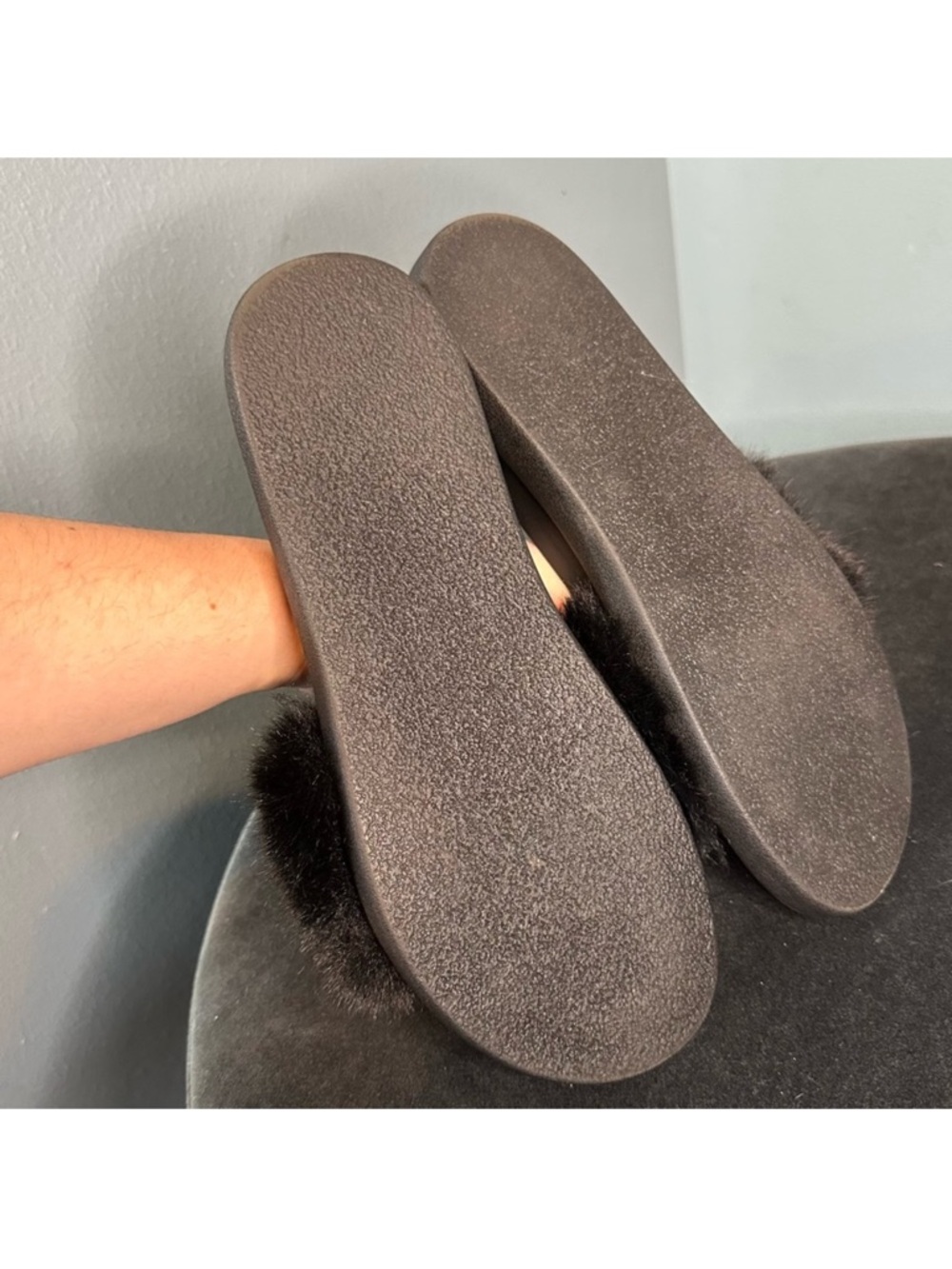 Steve Madden Delphina Faux Fur Open Toe Slide Slipper Sandals in Black - Picture 7 of 9